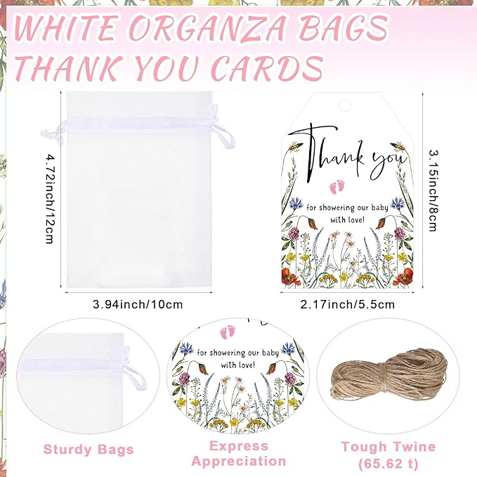 Pickmesh 25 Sets Baby in Bloom Baby Shower Shot Glasses for Guests Include Acrylic Clear Shot Glasses Spring Wildflower Cards Organza Bags Girl Favors for Gender Reveal Party Supplies