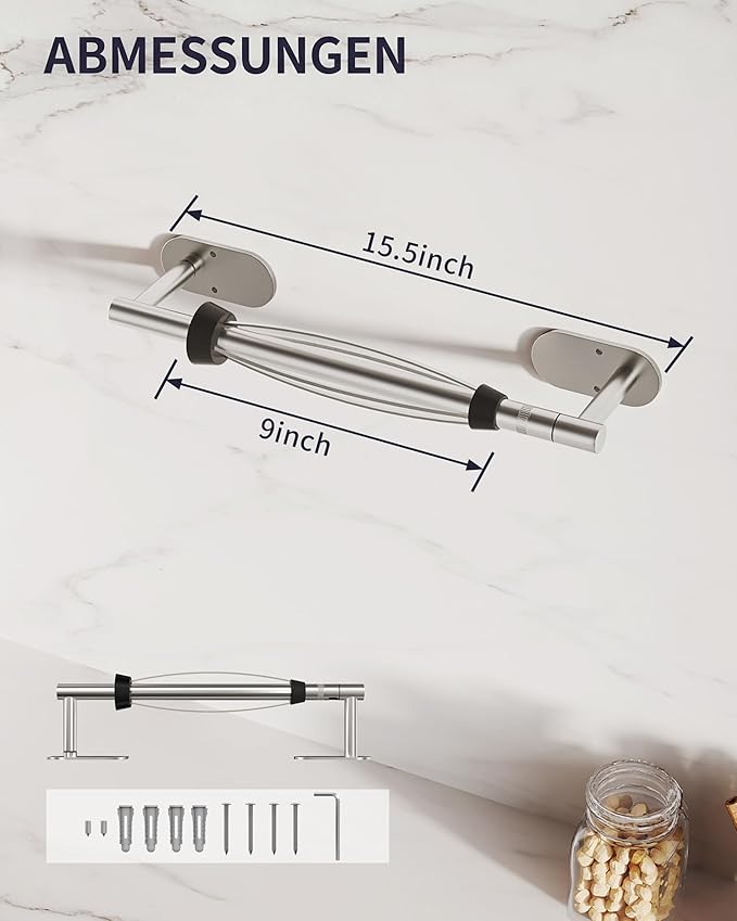 Paper Towel Holder Under Cabinet, Self Adhesive or Wall Mount for Kitchen Bathroom, Stainless Steel Paper Towel Holders with Damping Effect, Single Hand Operable (Silver)