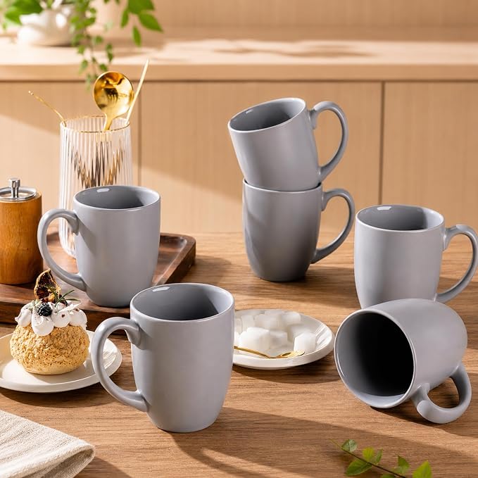 AmorArc 12 OZ Coffee Mugs, Matte Gray Coffee Cups with Large Handle for Man, Woman, Ceramic Coffee Mugs Set of 12 for Latte/Cappuccino/Cocoa/Milk, Dishwasher & Microwave Safe