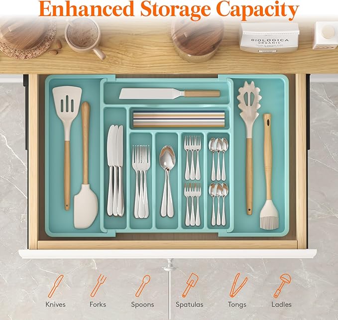 Lifewit Silverware Drawer Organizer, Expandable Utensil Organizer for Kitchen Drawers