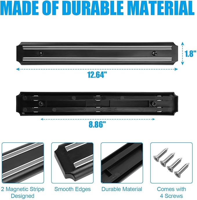 LS'BABQ Magnetic Tool Holder Strip for Blackstone Griddle, Utensil Holder Accessories for Kitchen, 2 Pack Outdoor BBQ Multipurpose Magnetic Knife Storage Rack, Magnet Grill Tool Holder (12.64" x 1.8")