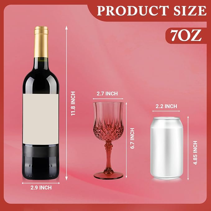 Plastic Wine Glasses, Plastic Goblets Vintage Style Cordial Unbreakable Drinking Glasses, Reusable Drinkware for Wedding Reception, Grand Event Party Supplies (12, Burgundy)