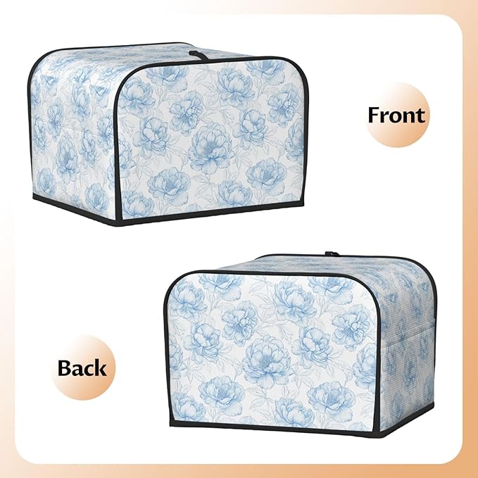 Toaster Cover 4 Slice Flower Pastel Blue Floral Kitchen Small Appliance Covers with Pockets Dust and Fingerprint Protection