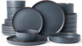 Famiware Nebula Ridge Stoneware Dinnerware Sets with Pasta Bowls, Plates and Bowls Sets, Service for 6 (24 Pieces), Microwave and Dishwasher Safe Kitchen Plates, Charcoal