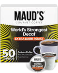 Maud's World's Strongest Decaf Coffee Pods, 50ct, Decaffeinated Dark Roast Coffee in Single Serve Pods – 100% Arabica Coffee, Compatible with Keurig K Cups Maker