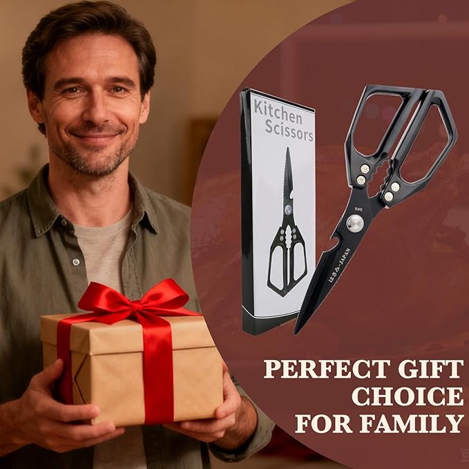 Kitchen Scissors, Heavy Duty Stainless Steel Kitchen Shears, Sharp Black Meat Scissor, All-Purpose Poultry Scissors, Japanese-Style Cooking Shears for Turkey, Chicken, Thanksgiving, Christmas