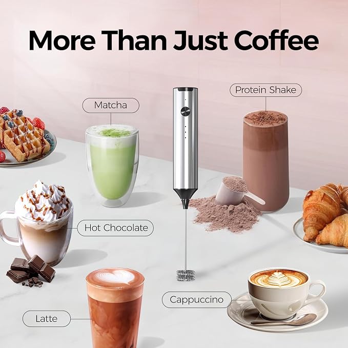 YARRAMATE Milk Frother Wand Handheld & 4 Pcs Stainless Steel Espresso Cups