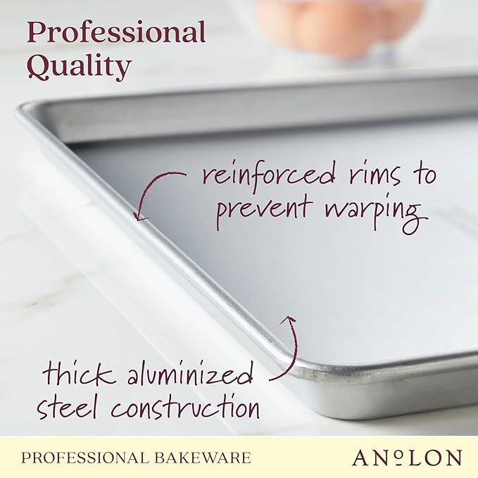 Anolon Pro Aluminized Steel Bakeware Half Sheet Baking Set/Cookie Pans, Two 13-Inch x 18-Inch, Silver