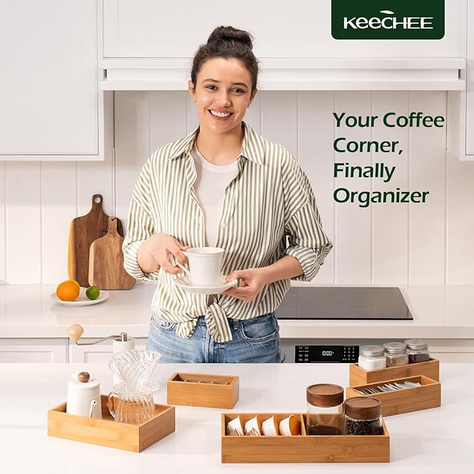 keechee Carbonized Bamboo Kitchen Drawer Organizer (Bundle: 5pc Organizers Set)
