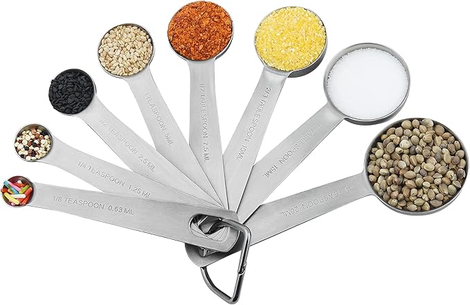Measuring Cups and Spoons Set, Stainless Steel Measuring Cups, 18/8(304) Material Heavy Duty 7 Measuring cups and 8 Measuring Spoons 1 Leveler and 2 rings Pack 18pcs Per set