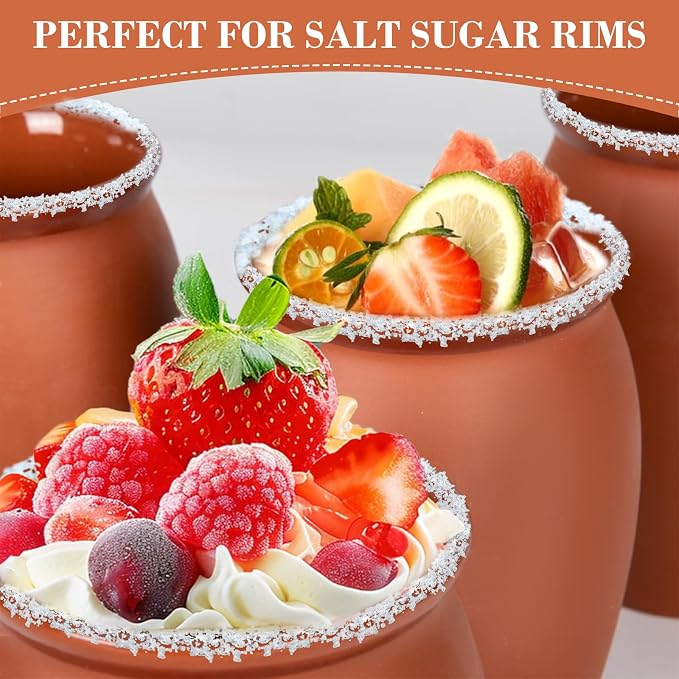 FirstGift 6-Pack Cantaritos de Barro Mexicanos – 12 oz Handmade Clay Cups for Margaritas, Taco Tuesday, Mexican Fiesta (Dishwasher & Microwave Safe)
