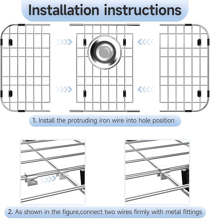 27.5’’ x 13.5’’ Sink Grid, Stainless Steel Sink Protectors for Kitchen Sink, Sink Bottom Grid, Rear Drain with Corner Radius, Sink Grids for Kitchen Sink, Sink Grid for Bottom of Sink