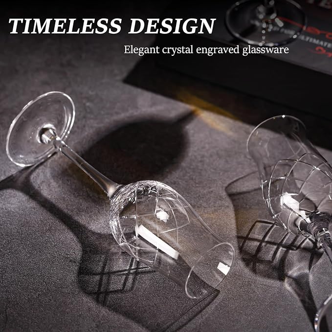 Engraved Crystal Snifter Glasses for Whiskey, Brandy & Cognac – Set of 4 Small 4oz Tulip Copitas – Elegant Cut Glass Tasting Glasses for Neat Liquor & Spirits