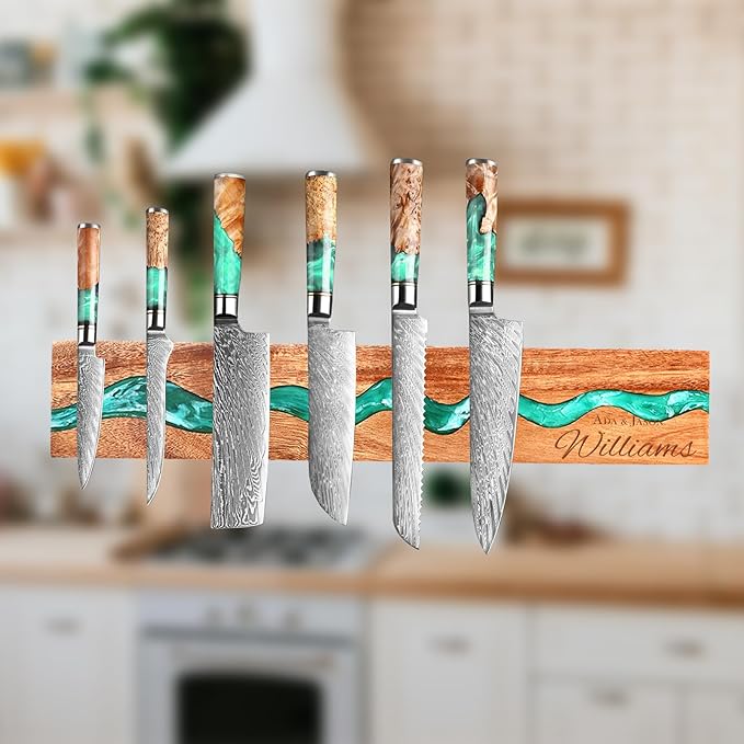 Personalized Magnetic Knife Holder for Wall, Restaurant Opening Gift, Housewarming Gift Wedding Gift, Made of Wood and Resin Magnetic Knife Strip