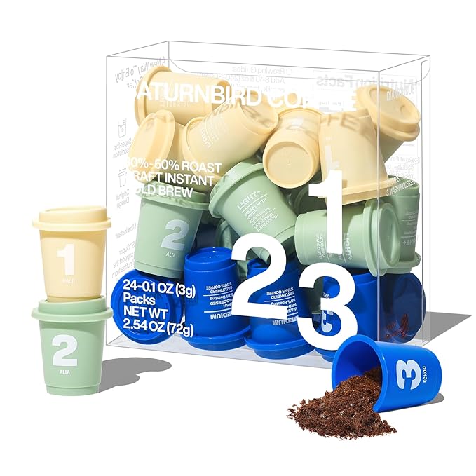Saturnbird Super Instant Coffee Pods, Specialty Cold Brew Freeze-dried Coffee, No.1-3 Light/Medium Roast, 100% Arabica, Brew with Hot/Cold Water or Milk, 24 Single-Serve Packets