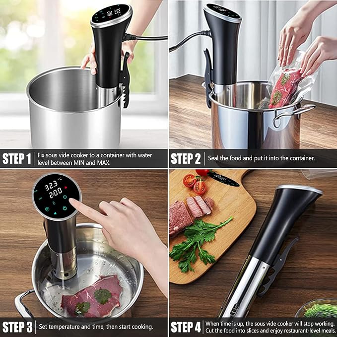 WiFi Sous Vide Cooker, 1100W Precision Cooker, Slow Water Bath Cooking Machine with Temperature Range 25-95℃ & Timer Control, Thermal Immersion Circulator, Sous Vide Stick for Party, Home