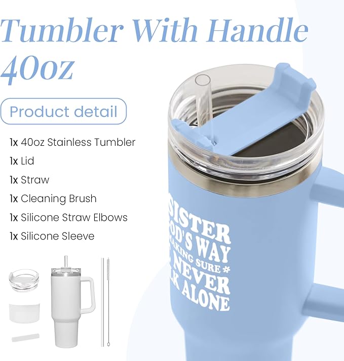SANDJEST Sisters Gifts from Sister - Tumbler 40oz Stainless Steel Insulated with Handle and Straw Christmas Birthday Friendship Gifts for Soul Sister BFF Bestie Best Friends