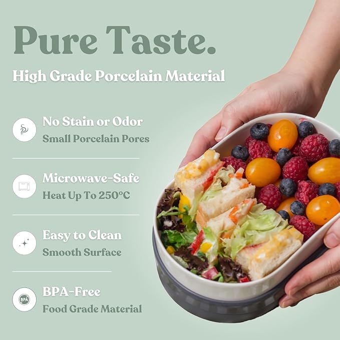 Ceramic Bento Lunch Box with Silicone Lid & Compartment Divider for Adults, Reusable Airtight Meal Prep Food Storage, Sandwich, Snack, Salad Container, Microwave Oven Safe (Lilac, 30.4 Oz)