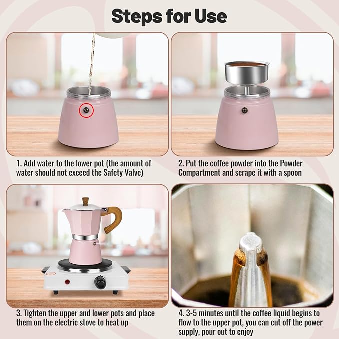 12 Cup Aluminum Moka Pot Classic Stovetop Espresso Coffee Maker 600ml 20oz Coffeemaker Percolator Mocha Pot Greca Coffee Maker Cafe Makers for Italian and Cuban Café Brewing Pink