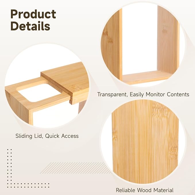 2 Pcs Wooden Cereal Storage Boxes, 8.7 x 6.8 x 3.1 in Dry Food Dispenser with Slide Lid, Visible Window, Wood Food Storage Container for Kitchen, Pantry Organization
