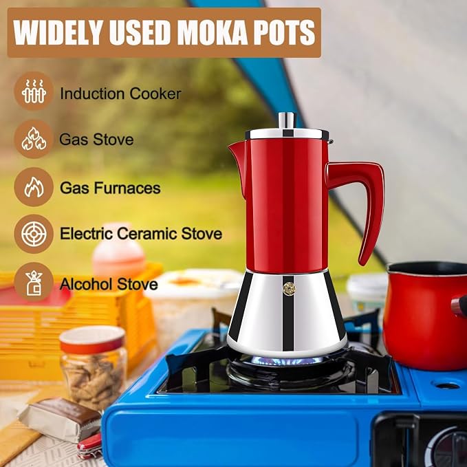 4 Cup Thickened 304 Stainless Steel Moka Pot Stovetop Espresso Maker Cafeteras Italian Percolator Espress Makers Capable Greca Mocha Coffee Machine for Induction Home and Camping 200ml 6.6oz