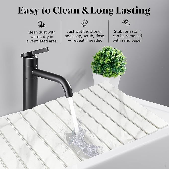 Extra Large Stone Dish Drying Mats for Kitchen Counter, 28"(L)×16"(W) Marble-Pattern Dish Drying Mat, Eco-Friendly Absorbent Diatomaceous Earth Mats for Dishes Bottles, Match Any Countertop