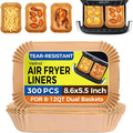 300PCS Air Fryer Liners Disposable for Ninja Dual Basket, Grease Proof Parchment Paper for Ninja DZ201 | DZ401 | Chefman | COSORI 2-Basket Air Fryer, Non-Stick AirFryer Liners by Vailnd