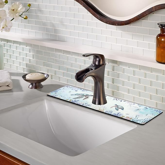 Sink Faucet Absorbing Mat, 2 Pack Drying Mat Around Faucet Sink Splash Guard Behind Faucet Sinkmat For Kitchen Bathroom Island Rv 24 * 5.5 Inch (60 * 14 cm)