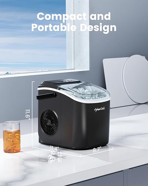 CyberChill Ice Makers Countertop, Portable Ice Machine, 6 Mins Fast Ice, 26 lbs Per Day, Self-Cleaning with Ice Basket & Scoop, for Camping, RV, Kitchen, Home, Office