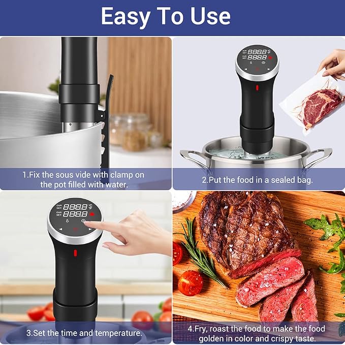Fityou Accu Slim Sous Vide Thermal Immersion Circulator, 1100W Vacuum Precision Cooker with Precise Temperature and Timer, Full Touch Screen Control, Ultra-Quiet Sou Vide Slow Cooker, Recipe