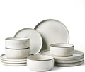 Famiware Annecy Plates and Bowls Sets, 12 Pieces Dinnerware Sets, Microwave and Dishwasher Safe Dishes Set for 4, Chip and Scratch Resistant, Grey White
