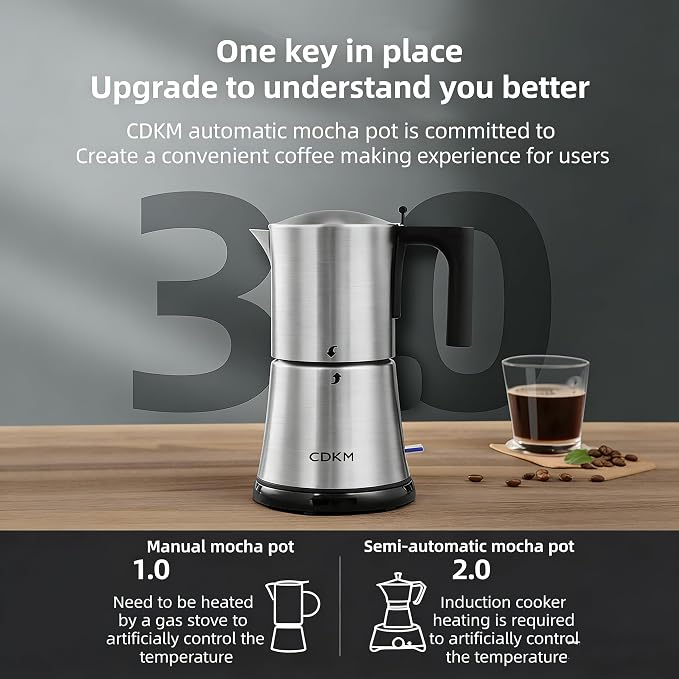 Automatic mocha coffee pot,moka pot stainless steel,One-touch Electric Coffee Maker,3-6 Cups 340ml Italian espresso machine, Anti-scalding, Automatic power-off,Gift Idea,Safety