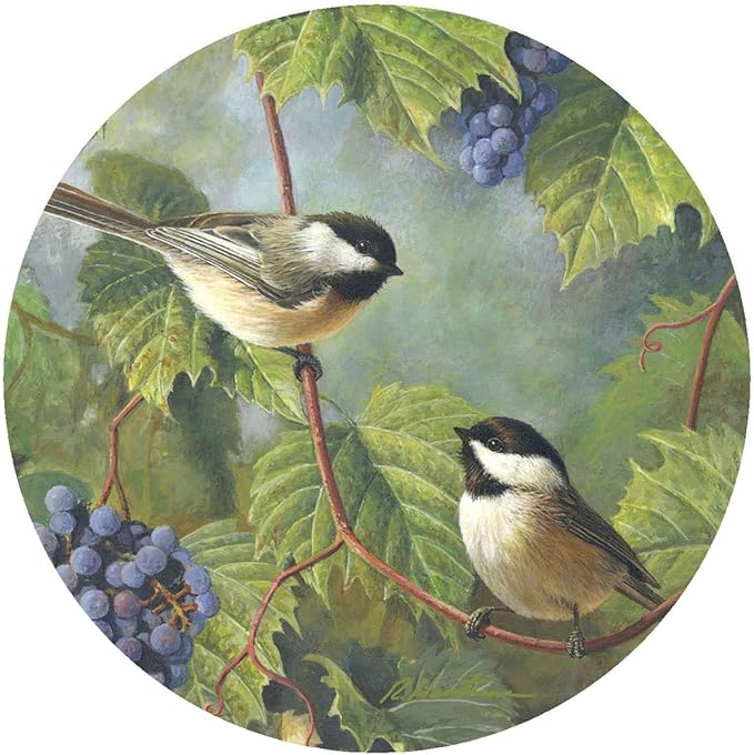 Andreas Silicone Chickadee & Grapes 8" Non-Slip Trivet/Pot Holder – Cotton Fabric Encapsulated in Silicone – Heat Resistant to 600°F – Flexible, Dishwasher Safe – Made in The USA, TR-HB2333
