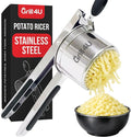 Large 15oz Potato Ricer - Professional 430 Stainless Steel Masher for Fluffy Mashed Potatoes, Gnocchi, Guacamole & Baby Food - Ergonomic Non-Slip Handles, Heavy Duty & Dishwasher Safe Kitchen Press