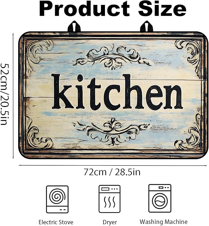 Stove Top Cover for Electric Stove, Vintage Farmhouse Style Glass Cooktop Protector, Multi-functional Kitchen Counter & Washer Top Cover