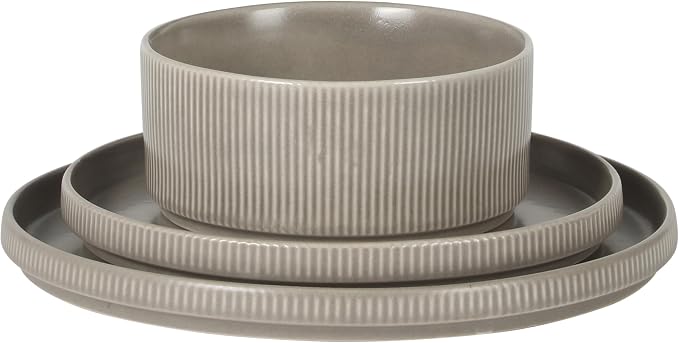Gibson Elite Avant-Garde 12 Piece Stoneware Dinnerware Set for 4, Chateau Grey Plates and Bowls Set with Reactive Glaze, Includes Dinner Plates, Salad Plates and Bowls