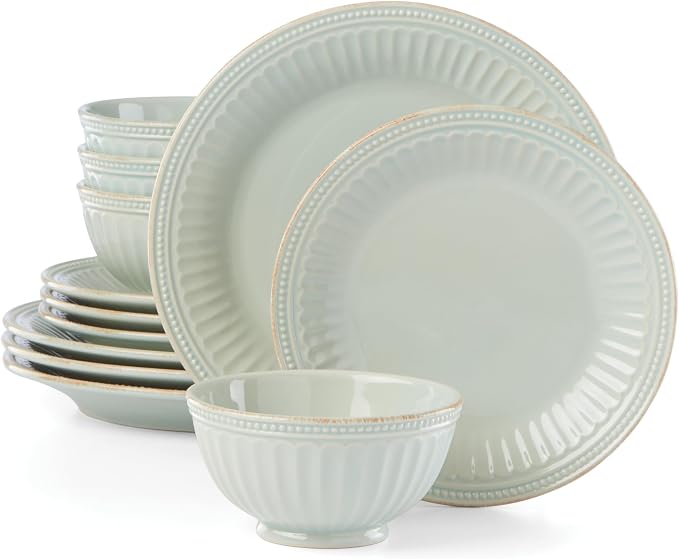 Lenox French Perle Groove Dinnerware, Stoneware, 12-Piece Plate Setting