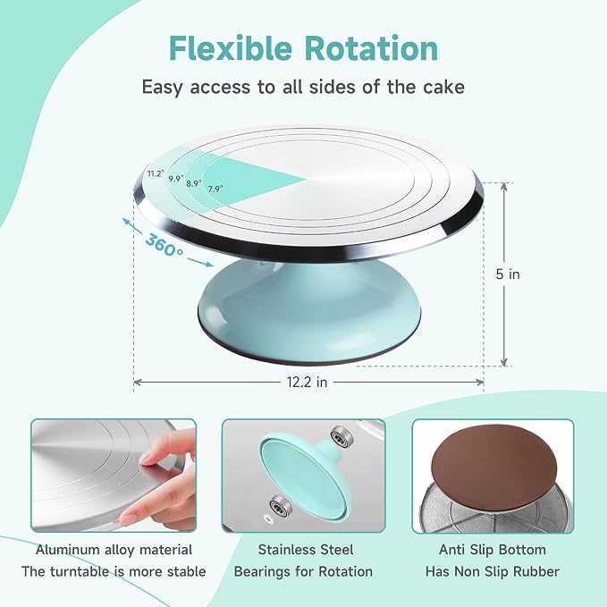 Cake Decorating Kit, 138pcs Cake Decorating Supply with 12 Inch Aluminium Cake Turntable, 64 Numbered Icing Piping Tips, 2 Spatulas, 3 Icing Comb Scraper and Leveller, Piping Bags,cake decorating tool