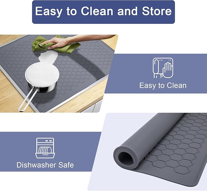 Stove Top Covers - 30" x 21" Extra Large, Heat Resistant Silicone Stove Top Protector, XL Dish Drying Mat for Kitchen, Ceramic & Glass Cooktop Protector, Grey