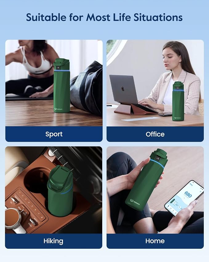 BOOST Smart Water Bottle that Reminds You to Drink, 24oz BPA-Free Stainless Steel Vacuum Insulated, Wide Mouth Water Tracker Bottle with APP for School, Gym, Office, Ideal for Father's Day