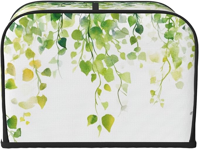 4 Slice Toaster Cover for Kitchen Watercolor Botanical Leaf Boho aterproof and Dustproof Toaster Dust Cover with Side Pockets Decorative Universal Cover for Wide Slot Toasters and Small Appliances