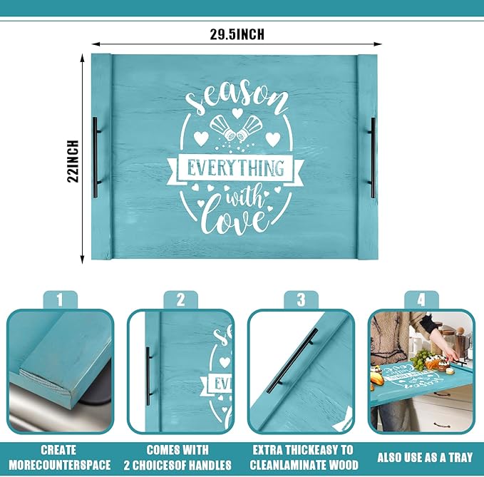 Spiareal Noodle Board Stove Wooden Cover with Handles 29.5 x 22 inche Stove Top Cutting Board Laminate Farmhouse Electric Stove Gas Cover Handmade for Kitchen Counter (Cute)