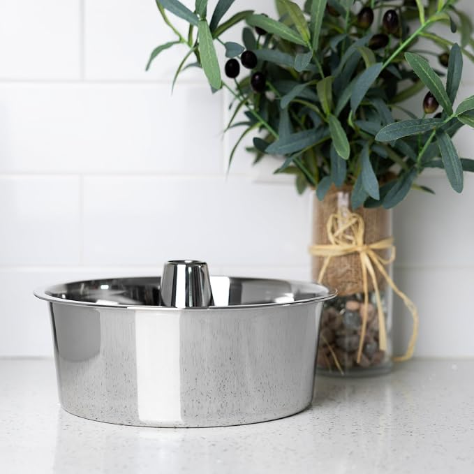 Fox Run Angel Food Cake Pan, Stainless Steel, Removable Bottom, 10" x 5" | Bake Bundt Cakes & Angel Food Cakes | Durable Stainless Steel Tube Cake Pan | Consistent Results | Essential Baking Pan