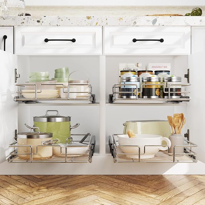 LOVMOR Pull Out Cabinet Organizer 7½" W x 21½" D, Kitchen Cabinet Pull Out Shelves Slide Out Storage