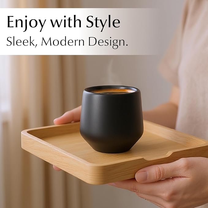 MIAMIO - Espresso Cups Set of 4 (3 oz) / Espresso Cup, Ceramic Espresso Cups, Handleless Mug, Japanese Tea Cups - Luxe Collection (Black)
