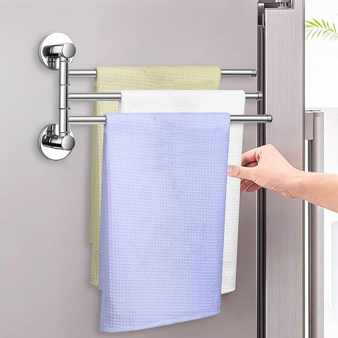 Magnetic Swivel Towel Rack, Stainless Steel 3-Arm Towel Bar, Magnetic Paper Towel Holder for Fridge,Magnetic Towel Racks for Bathroom Kitchen Organizers and Storage