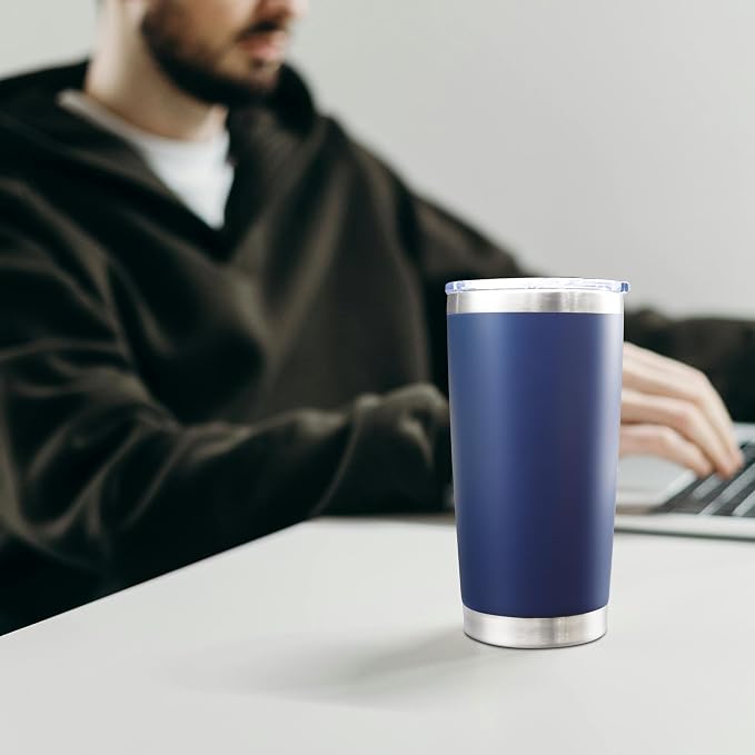 AIANJI 20oz Tumbler Bulk Stainless Steel Tumblers with Lid Vacuum Insulated Double Wall Travel Coffee Mug Powder Coated Tumbler Cup for Hot and Cold Drinks(Navy Blue, 12 pack)