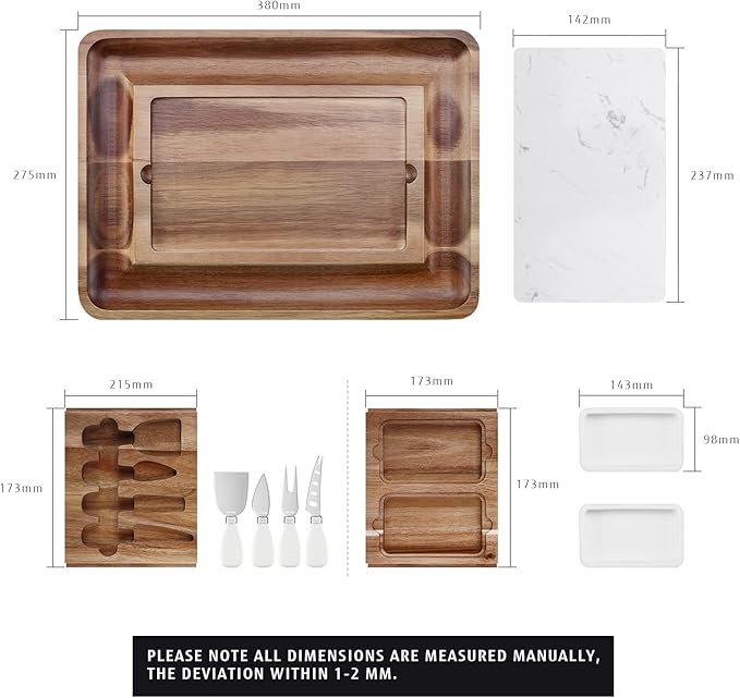hecef Cheese Board Set Acacia Wood - Large Charcuterie Board with Stainless Steel Knife Set, Thick Wooden Server - Fancy House Warming, Birthday Choice for Gourmets, Feast, Cheese Serving