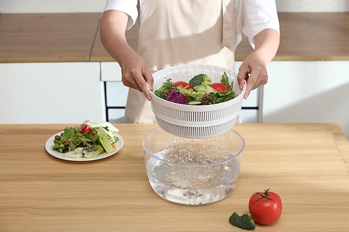Subbuteo Electric Salad Spinner 4Qt – Rechargeable Lettuce Washer & Vegetable Dryer with 2+ Month Battery Life, Type-C, Detachable Parts, Spin Dry Kitchen Gadget for Greens Herbs Berries