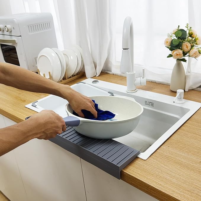 Silicone Sink Edge Protectors For Kitchen Sink Splash Guard, Kitchen Sink Splash Guard, Silicon Sink Protector For Granite,Quartz - Gray